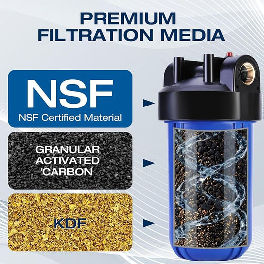 H&G Lifestyles RV Water Filter System for Camper,Inline Water Hose Filter for RV Drinking Water,KDF Carbon Filter,Garden Hose Water Filter with KDF Granular Activated Carbon, Up to 50,000 Gallons