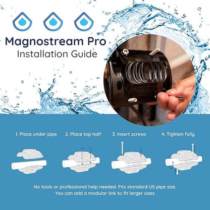 Magnostream Pro Magnetic Water Descaler – Heavy-Duty Whole House Limescale Remover for Mains Supply, Pipes & Heating Systems – Salt-Free Water Softener Alternative & Hard Water Conditioner