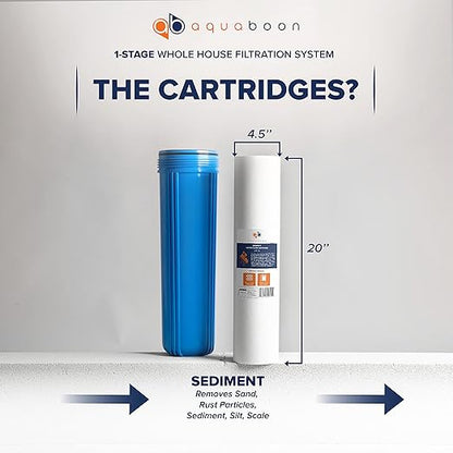 Aquaboon Whole House Water Filter Housing - 5 Micron Pleated Sediment Filter Housing Cartridge - Well Water Filter System for House w/Wrench, Bracket & Pressure Gauge & Release
