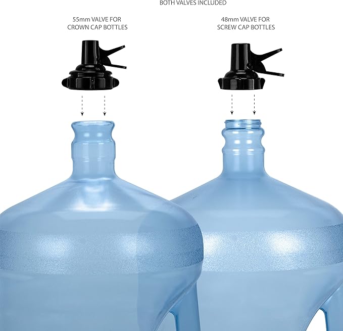 Brio Metal Plated 3-5 Gallon Water Jug Stand and 2 Dispenser Valves, Rust-Resistant Non Slip Water Stand with BPA Free Fast Flow Water Spout Fits Both 48mm and 55mm Bottles 2 CAPS Included (Black)