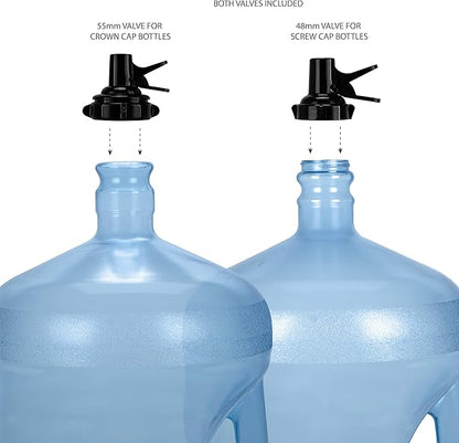 Brio Metal Plated 3-5 Gallon Water Jug Stand and 2 Dispenser Valves, Rust-Resistant Non Slip Water Stand with BPA Free Fast Flow Water Spout Fits Both 48mm and 55mm Bottles 2 CAPS Included (Black)