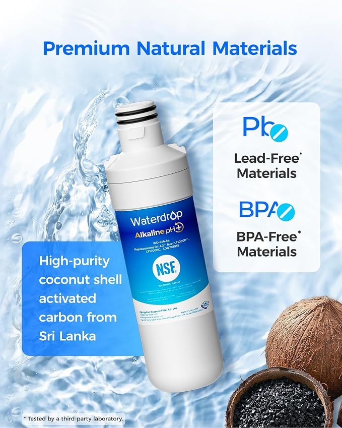 Waterdrop Alkaline LT1000PC ADQ747935 Refrigerator Water Filter, 3 Pack | Replacement for LG® LT1000P®/PC/PCS, LFXS26973S, LMXS28626S, LMWS27626S, LFXS28596S, ADQ74793501, ADQ74793502 and LT120F®