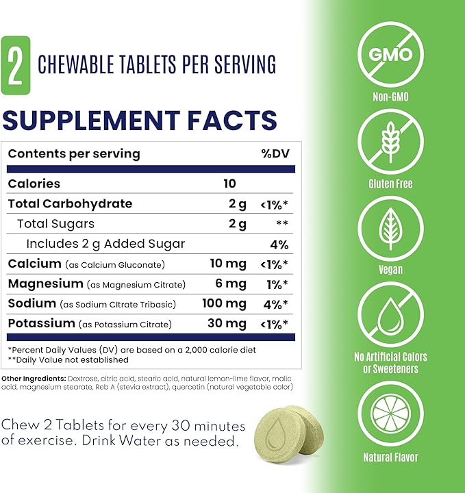 SaltStick Electrolyte FastChews Chewable Tablets, Lemon Lime, 120 count, 12 packets of 10 tablets each