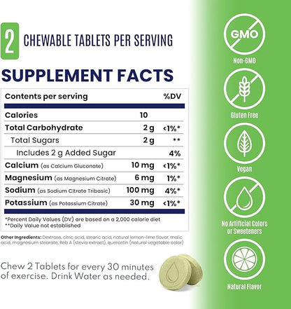 SaltStick Electrolyte FastChews Chewable Tablets, Lemon Lime, 120 count, 12 packets of 10 tablets each