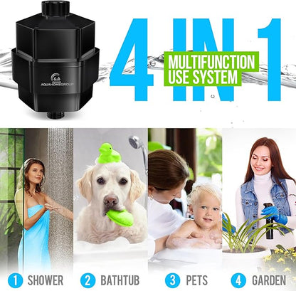 AquaHomeGroup 20 Stage Shower Filter - Reduces Chlorine, Heavy Metals and Sediment - Vitamin C and E - High Output - Universal Fit - Black