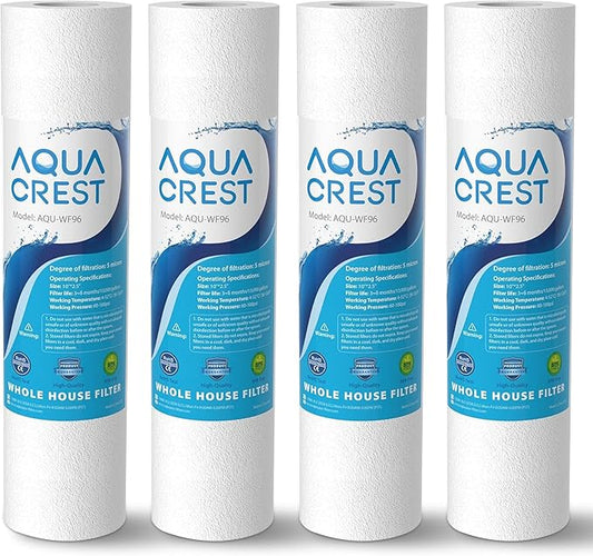 AQUA CREST AP110 Whole House Water Filter, Sediment Filter, 5 Micron, Replacement for 3M® Aqua-Pure AP110, Culligan® P5, APEC, GE FXUSC, Whirlpool®, Any 10" x 2.5" Home Water Filter, Pack of 4
