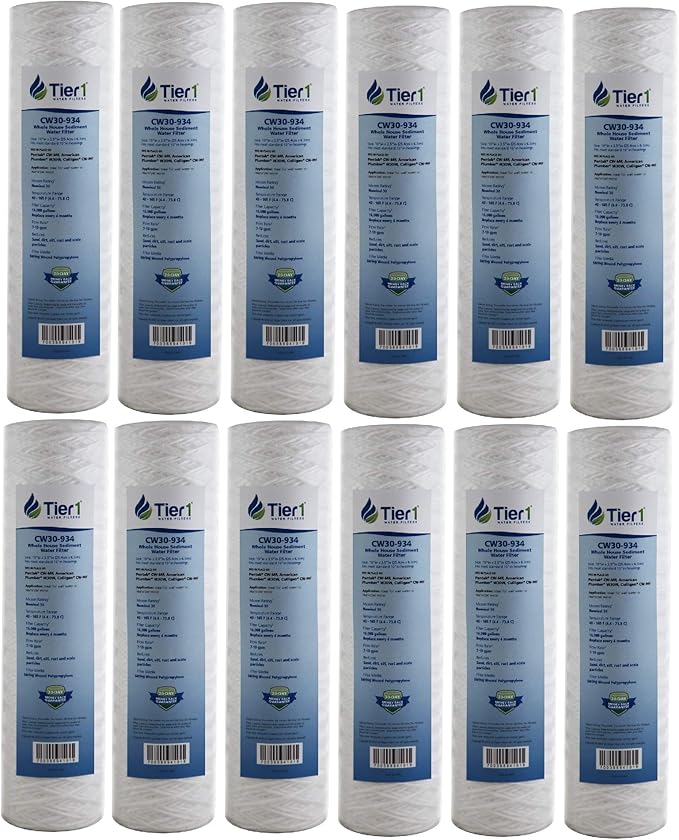 Tier1 30 Micron 10 x 2.5 Water Filter | String Wound Polypropylene Whole House Sediment Water Filter Cartridge | Replacement for Pentek CW-MF, 155187-43, W30W, RS3DS | 2.5 x 10 Water Filter (12-Pack)