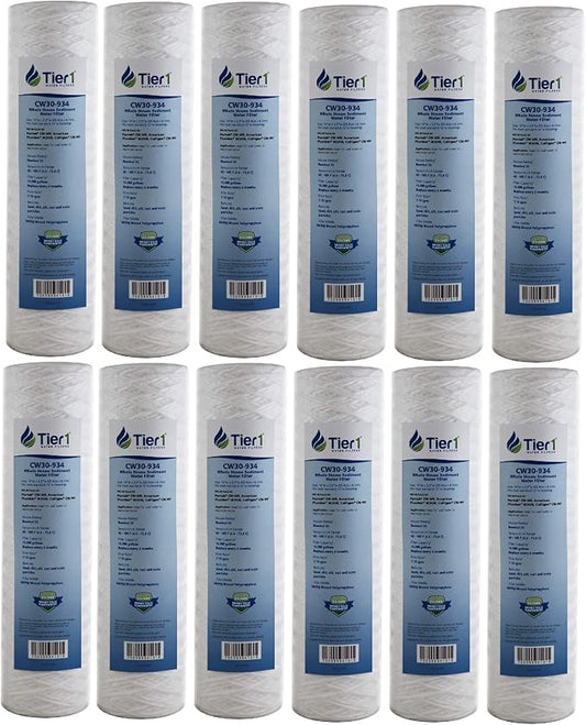 Tier1 30 Micron 10 x 2.5 Water Filter | String Wound Polypropylene Whole House Sediment Water Filter Cartridge | Replacement for Pentek CW-MF, 155187-43, W30W, RS3DS | 2.5 x 10 Water Filter (12-Pack)