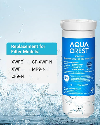 AQUA CREST XWFE Water Filter, Replacement for GE® XWFE, Built-in Chip | Replacement for GE® XWF, Compatible with GNE27, GNE25, GNE21, GFE28, GFE26, GFE24, GWE19, GYE18, GSS25 Series Refrigerators
