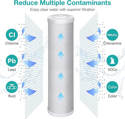 SimPure Whole House Water Filter Cartridges 5 Micron 20" x 4.5" CTO Activated Carbon Block, For DB20P, FC25B, CTO20BB, WHB20, 6 Pack