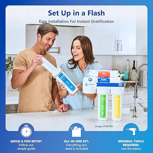 Express Water Reverse Osmosis Alkaline Ultraviolet Water Filtration System – 100 GPD (Deluxe Chrome Faucet) 15"L x 5"W x 17"H