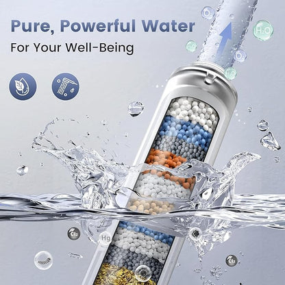 PWERAN Filtered Shower Head with Handheld, High Pressure 8 Spray Showerhead with Filters & Upgraded Detachable Shower Head, Water Softener Filters Beads for Hard Water -Remove Chlorine (Black)