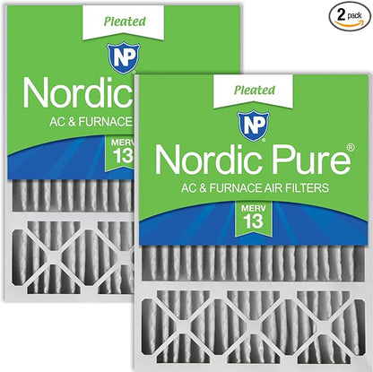 Nordic Pure 20x25x5 Honeywell/Lennox Replacement MERV 13 Air Filters 2 Pack | Actual Size: 19 7/8 x 24 7/8 x 4 3/8 Made in USA, Advanced HVAC Filtration, Mid-Sized Airborne Particles, Pet Dander & Smoke