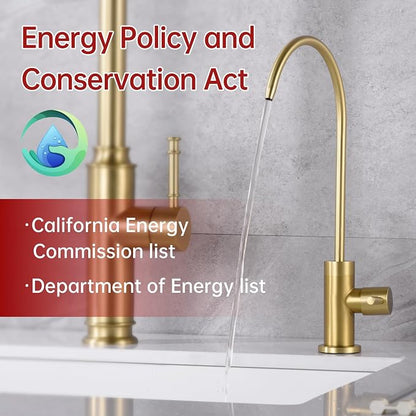 SUMERAIN Kitchen Water Filter Faucet NSF Certification 100% Lead-Free | Brushed Gold, SUS304 Stainless Steel, Drinking Water Faucet for Kitchen Sink, for Reverse Osmosis or Water Filtration System