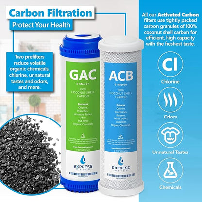 Express Water – 6 Month Direct System Under Sink System Replacement Filter Set – 3 Filters with Carbon (GAC, ACB) and Sediment (SED) – 10 inch Size Water Filters