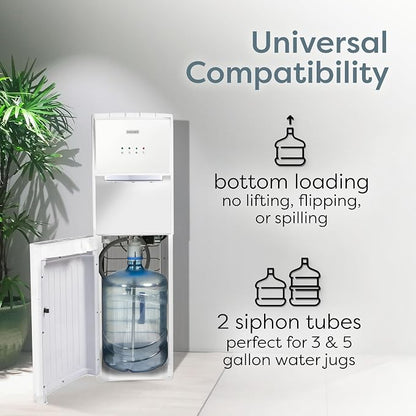 Igloo Bottom-Loading Water Dispenser – Water Cooler Dispenser with Hot & Cold Temperature Settings- Electric Water Dispenser Fits 3- & 5-Gallon Jugs with Child Safety Lock for Home & Office Use– White