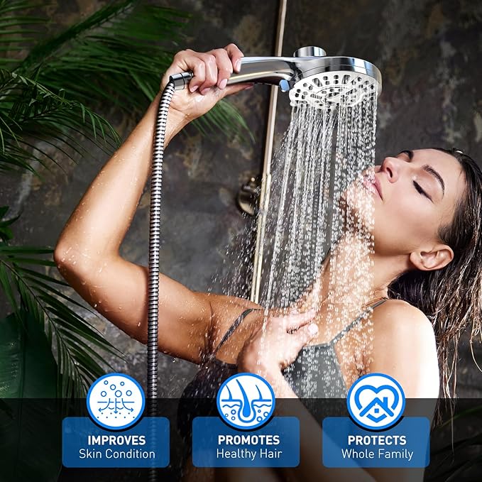 Filtered Shower Heads With Handheld Spray Combo,High Pressure 10 Spray Modes Rainfall Shower Wand,Flow Switch,Magnetic System,Detachable Shower Head With 62''Hose (Chrome)