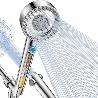 Ion Drops Filtered Shower Head with Handheld, High Pressure 4 Spray Mode Showerhead with Filters for Hard Water Softener, Handheld Shower Heads Filter with ON/OFF Switch for Pets (Chrome)