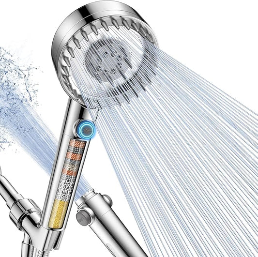 Ion Drops Filtered Shower Head with Handheld, High Pressure 4 Spray Mode Showerhead with Filters for Hard Water Softener, Handheld Shower Heads Filter with ON/OFF Switch for Pets (Chrome)