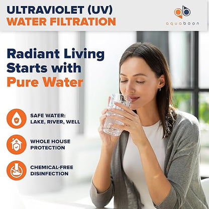 UV Water Purification System 55W, 12 GPM - UV Water Filter with Smart Flow Sensor Switch - Whole House UV Water Purifier Ensuring Water Purity - UV Light for Well & City Water + 1 Extra Lamp