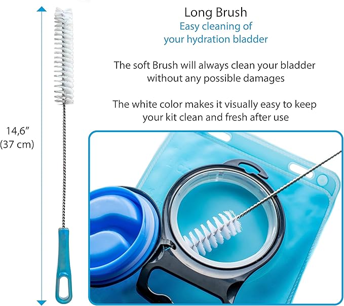 InnerFit Hydration Bladder Cleaning Kit - 5 in 1 Water Bladder Cleaning Kit for Universal Bladders - 3 Brushes - 1 Collapsible Frame - 1 Carrying Pouch