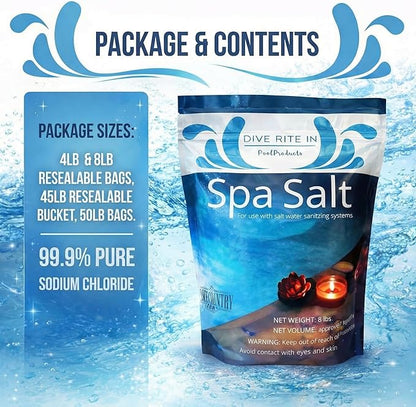 Hot Tub Salt and Spa Salt 4lb, Pure Sodium for Saltwater Spas, Swim Jacuzzi, Inflatable Hotspring, Caldera, Chloromatic, Pool Systems and Freshwater Generators