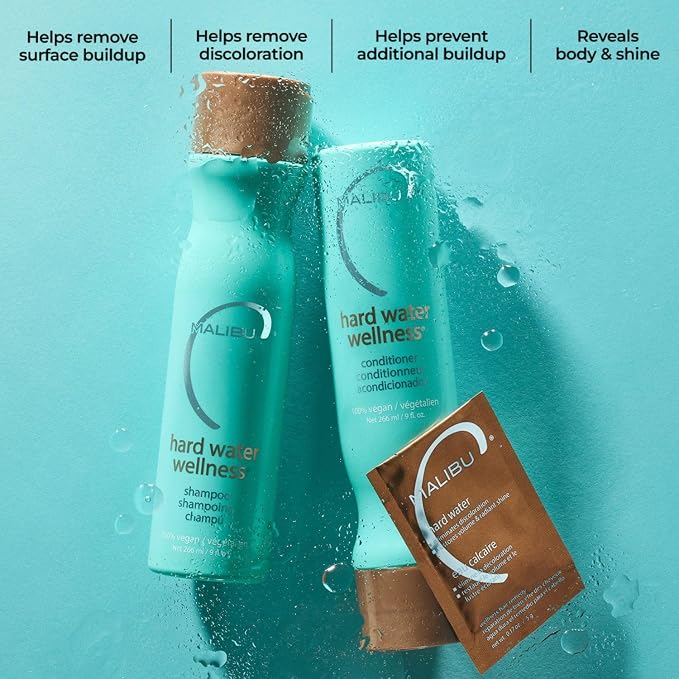 Malibu C Hard Water Hair Clarifying Shampoo - Travel Size Sulfate Free Chelating Formula for Build Up & Scalp Detox - Removes Minerals, Prevents Discoloration, Restores Shine - Vegan Hair Care, 3.4 oz