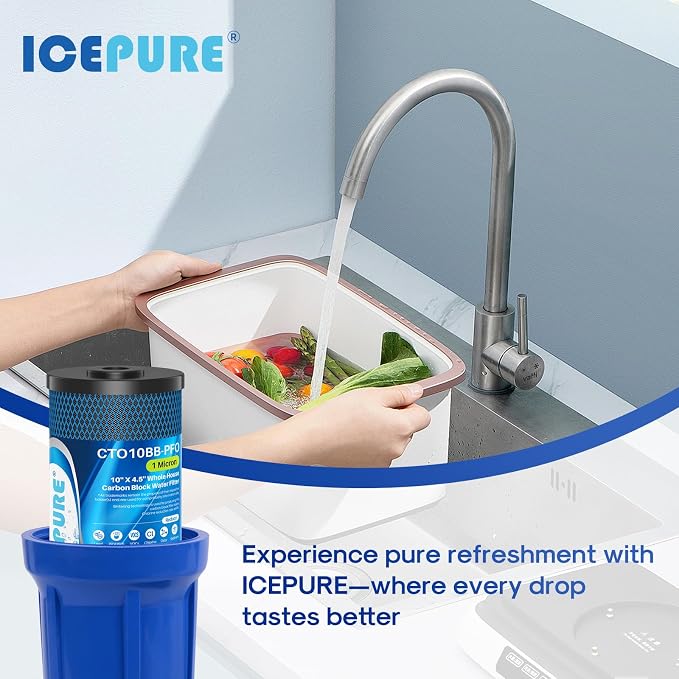 ICEPURE 1 Micron 10" x 4.5" Whole House PFOA/PFOS Carbon Water Filter Cartridge Replacement for Dupont WFHDC8001,EP Series,EPM Series,CB-BB-10, GE FXHTC, GXWH40L, GXWH35F, GNWH38S, CTO10BB, Pack of 1