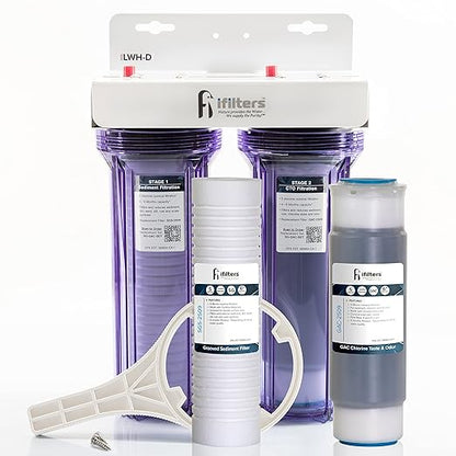 FI iFilters, Nature Provides The Water... We Supply The Purity! Whole House 2 Stage Water Filtration System w/Extra Filter Set, Sediment, Rust, Chlorine, Taste, Odor, 3/4 inch Ports, Gen2