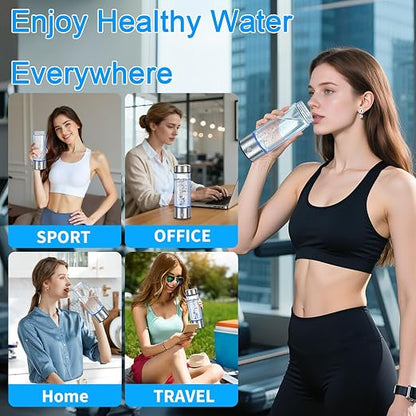 Hydrogen Water Bottle - 14oz Portable Hydrogen Water Generator with SPE/PEM Technology Rechargeable Hydrogen Rich Water Ionizer Machine for Home Gym Travel