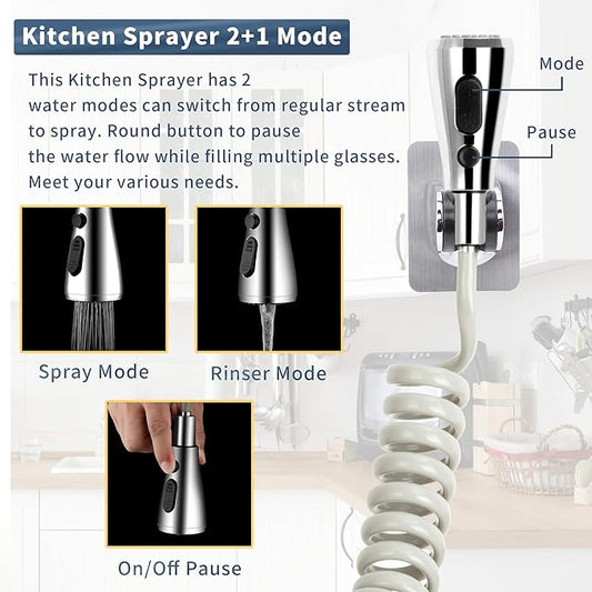 CECEFIN Kitchen Sink Sprayer Hose Attachment for Faucet, Kitchen Faucet Head Replacement w/ 79" Recoil Hose and Holder, Pressurized Water Saving Aerator & Diverter Valve, Faucet Sprayer Attachment Set