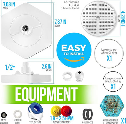AquaHomeGroup Luxury Rain Shower Head with Filter - Reduces Chlorine, Rust and Sediment - Vitamin C E and A - High Pressure - Spa Effect - White