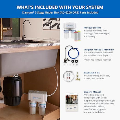 Aquasana Under Sink Water Filter | 2-Stage Filtration | Reduces up to 99.99% of PFAS, Lead, Chlorine, Cysts, & More | Under Counter Drinking Water Filter | Oil-Rubbed Bronze Faucet | AQ-6200-ORB