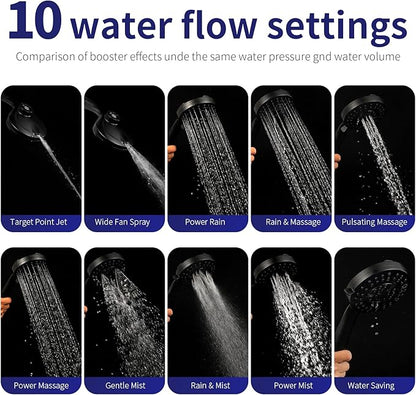Magnetic Handheld Shower Head with Filter， High Pressure 10-Spray-Mode Detachable Shower Head with 60-Inch Hose, Powerful Hand Held Shower Head for Low Water Pressure（Matte Black）
