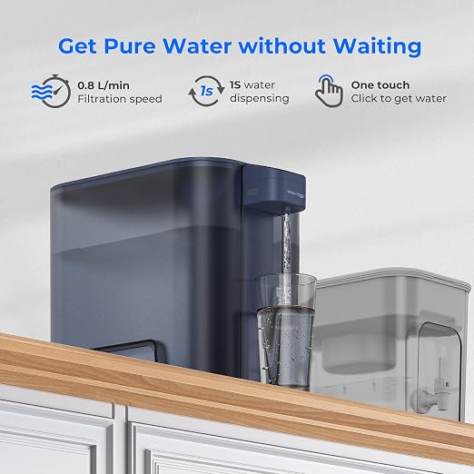 Waterdrop ED04B-L Mega Electric Water Filter Dispenser, Large 27-Cup, Blue | 200-Gallon Rechargeable Instant System, NSF/ANSI 42&53&401&372, Reduce PFOA/PFOS, Lead, Chlorine, Does not Lower TDS