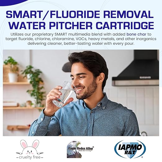 Crystal Quest SMART/Fluoride Removal Water Filter Pitcher Cartridge – Advanced Filtration for Clean, Healthy Water, Removes Contaminants, Long-Lasting, Easy Installation - 1,000 Gallons [Pack of 4]