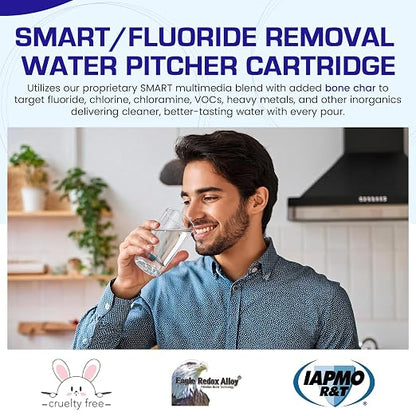 Crystal Quest SMART/Fluoride Removal Water Filter Pitcher Cartridge – Advanced Filtration for Clean, Healthy Water, Removes Contaminants, Long-Lasting, Easy Installation - 1,000 Gallons [Pack of 6]