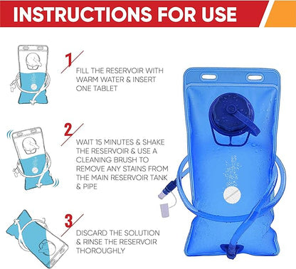 Reservoir Hydration Bladder Cleaning Kit - 6-In-1 Water Reservoir Cleaning Kit Of 3 Brushes, Collapsible Frame, (12) Cleansing Tablets & Carry Pouch - Cleaner Set For Back Pack Bladder
