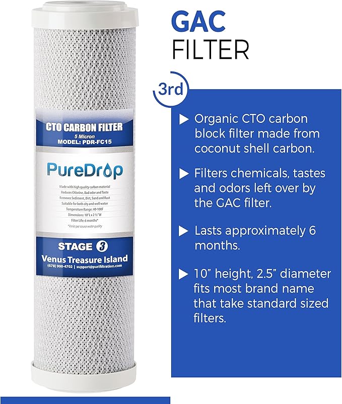 PureDrop PDR-F15-50 Standard 5-Stage Replacement Cartridge for 50 GPD Reverse Osmosis Water Filter System 2-Year Replacement Filter Pack,15 Counts, 12x15x15