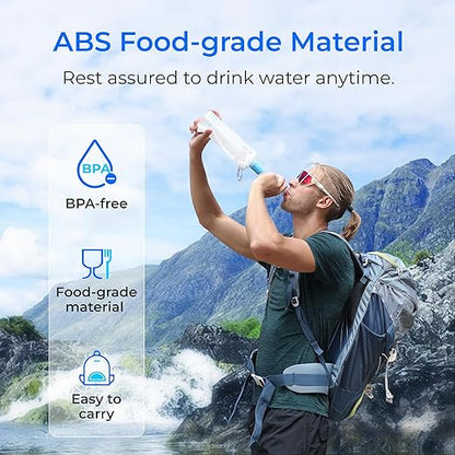 Waterdrop Water Filter Straw, Camping Water Filtration System, Water Purifier Survival Outdoor Drinking Water Purifier for Travel, Backpacking and Emergency Preparedness, 0.1 Micron (Blue), Pack of 3