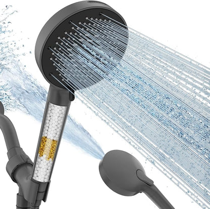 SR SUN RISE NSF Certified Filtered Shower Head with Handheld for Hard Water to Remove Chlorine High Pressure 9-Spray Setting (with Power Wash) Anti-Clog Nozzles(1Filter, Grey)