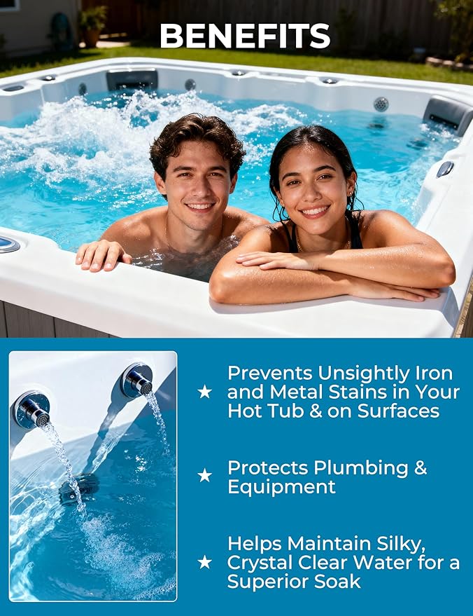 POOLACC Metal Remover for Hot Tub & Spa, Metal & Stain Control, Prevents Metal Stains Formation and Corrosion, Compatible with Any Spa, Fast-Acting & Easy to Use, 32oz