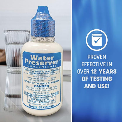 Water Preserver Concentrate for 55 Gallon, 5-Year Emergency Drinking Water Treatment and Storage Drops