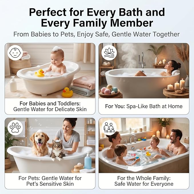 Bath Filter for Tub - 8 Stages Bath Filter- Removes Hundreds of Contaminants, BPA Free, Purify Your Bathwater for Healthier Skin and Hair, White