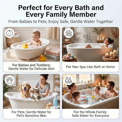 Bath Filter for Tub - 8 Stages Bath Filter- Removes Hundreds of Contaminants, BPA Free, Purify Your Bathwater for Healthier Skin and Hair, White