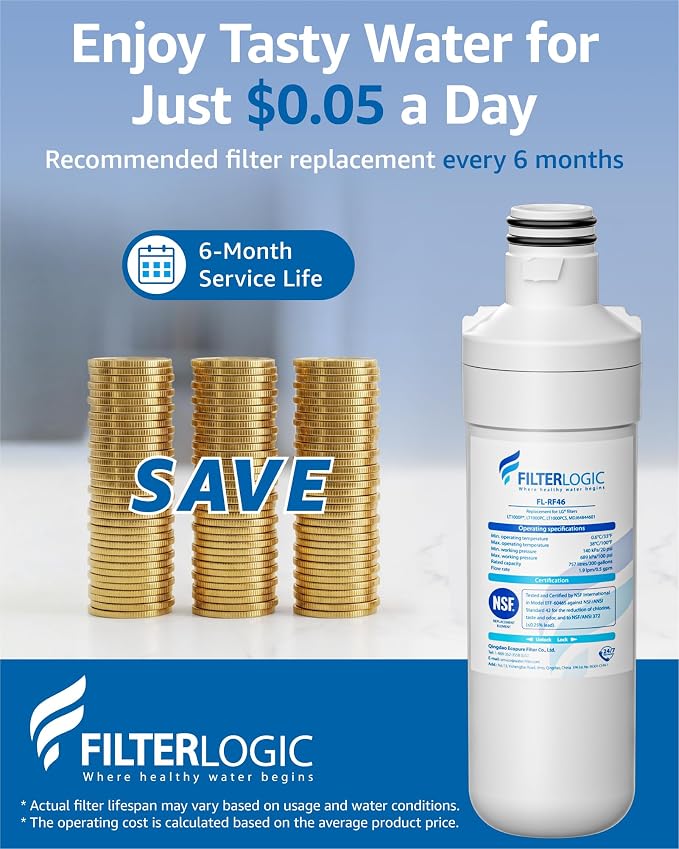 Filterlogic LT1000PC ADQ747935 MDJ64844601 NSF Certified Refrigerator Water Filter and Air Filter, Replacement for LG® LT1000P®, LT1000PC, LT-1000PC, MDJ64844601 and LT120F®, 3 Combo