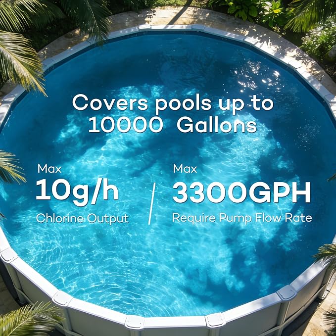 Salt Water Pool Chlorinator System - Built-in Salinity Sensor, Smart All-in-One Design, Plug-in Salt Chlorine Generator for Above Ground Pools up to 10,000 Gallons,Easy to Set-Up