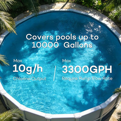 Salt Water Pool Chlorinator System - Built-in Salinity Sensor, Smart All-in-One Design, Plug-in Salt Chlorine Generator for Above Ground Pools up to 10,000 Gallons,Easy to Set-Up