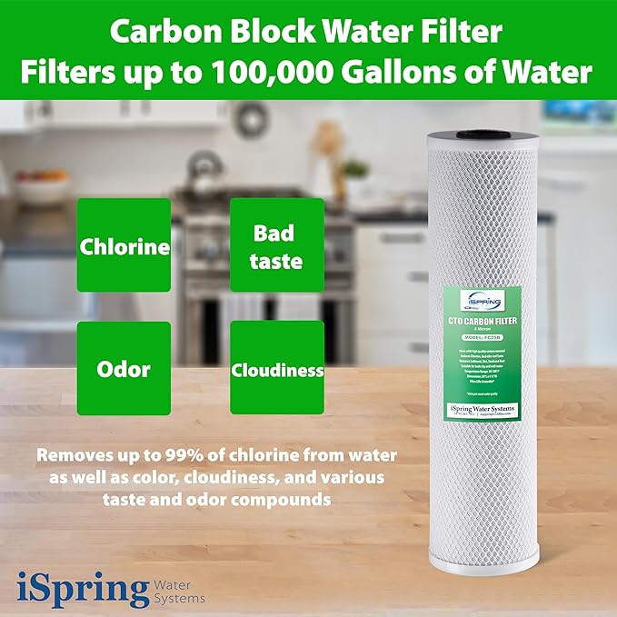 iSpring F3WGB32BKS 3-Stage Whole House Water Filter Set, 4.5” x 20” Sediment, GAC+KDF, and CTO Carbon Block Cartridges, Fits WGB32B-KS