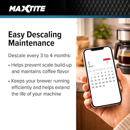 MAXTITE Coffee Descaler (32 fl oz) - Removes Limescale & Buildup from Espresso, Drip, Pod & Single-Serve Machines | Improves Performance & Brew Quality